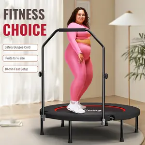 40inch Foldable Trampoline for Adults - Indoor Outdoor Fitness Equipment with Adjustable Handlebar & Premium Silent Bungees for Quieter Workouts