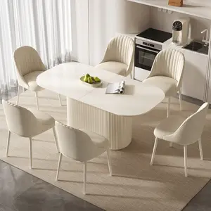 Guyii 70 Inch Oval Dining Table Set with 4/6 Chairs Cream White Modern Kitchen Table for Indoor Use Sturdy Construction Ergonomic Chairs Easy Assembly rectangular dining room table