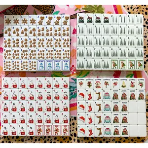Christmas Mahjong Set 160 Tiles  4-Layer Acrylic Wood Grain American Mahjong Holiday Game Gift for Women