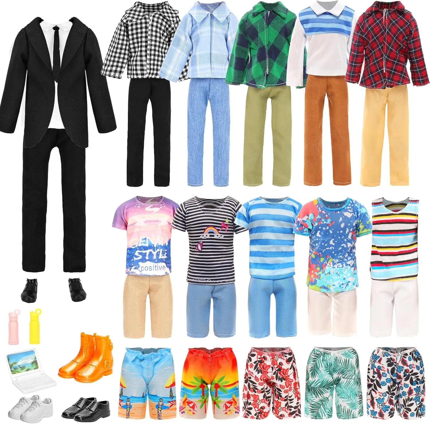 16PCS Boy Doll Clothes and Accessories for 11.5 Inch Fashion Dolls, Black Suit, Casual Outfits, Doll Pants, Shoes, Doll Clothing Set, Dress Up Gift for Kids