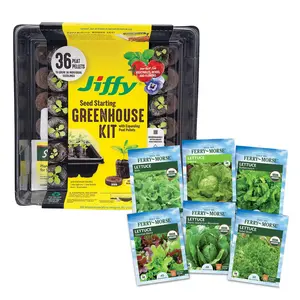 Jiffy Seed Starting Tray Kit, 36 Cell 36mm Peat Pellets with Ferry-Morse Cold Hardy Lettuce Seed Variety Pack