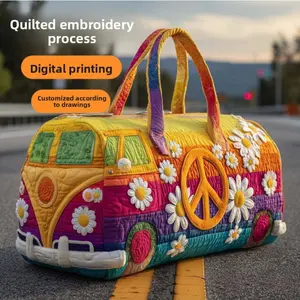 1PCSBoho Embroidered Camping Duffel Bag, Quilted Stay Wild Travel Tote, Large Capacity Weekender Bag for Hiking Trip
