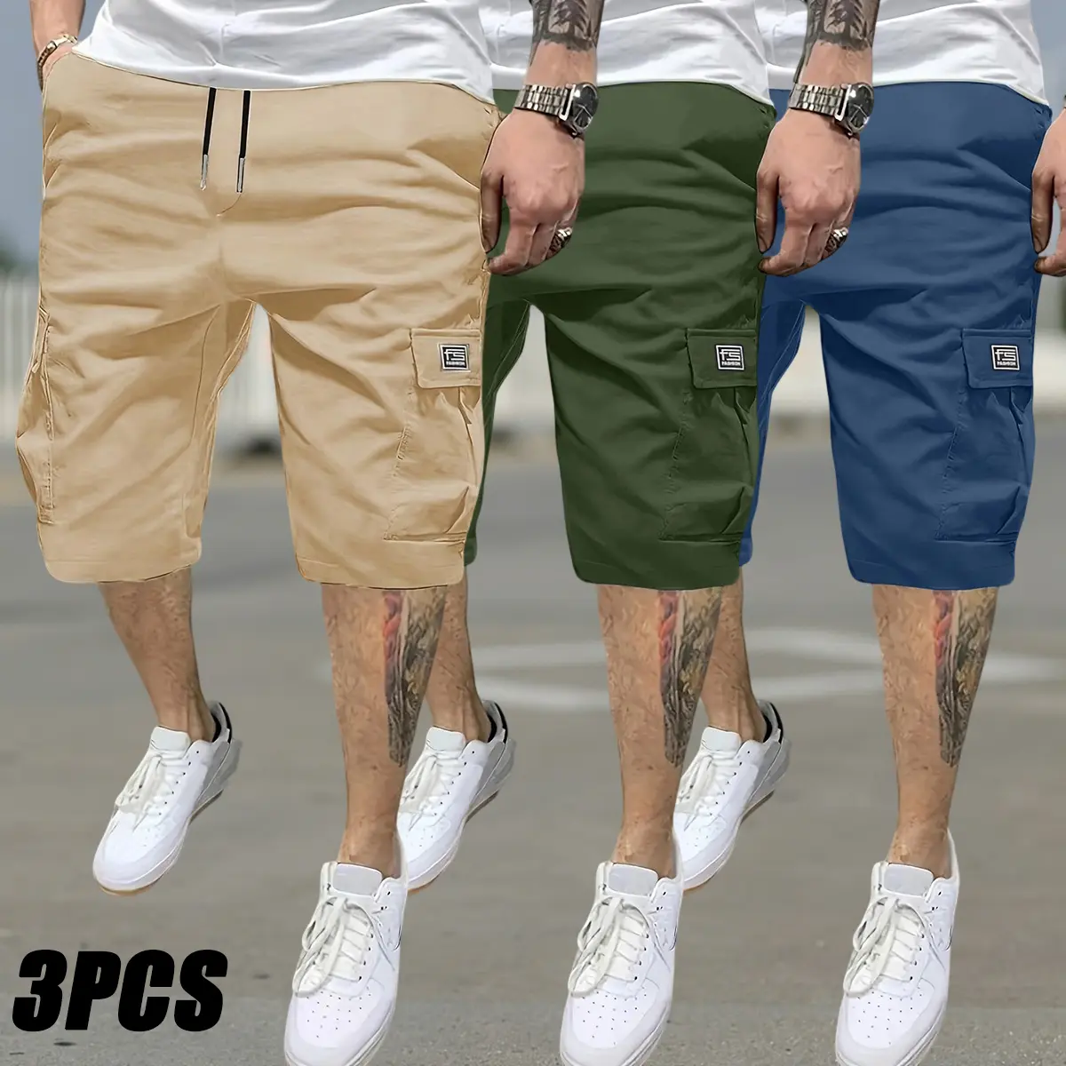 3Pcs Men's  Casual Outdoor Shorts, Summer Shorts with Drawstring Pockets, Elastic Waistband, Fashion letter label, Solid Color, Comfortable and Breathable, Casual Daily Vacation Fashion Classic Style