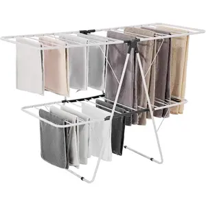 VEVOR Clothes Drying Rack, 2 - Tier Foldable Laundry Dryer Rack with Sock Clips 21 Drying Rods, Metal Height Adjustable Drying Racks for Outdoor Indoor, Free - Standing Space - Saving Hanger, WhiteVEVOR Super Brand Day