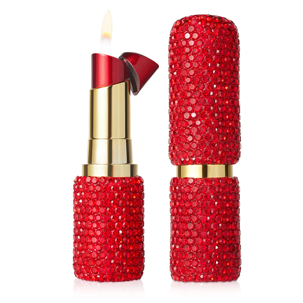 Refillable Butane Luxury Bling Rhinestone Lipstick Lighter - Soft Adjustable Open Flame with 2 Adjustment Sheets and Gift Bag, Lighter Accessory, Mini Gifts for Women, GF Gift for Birthdays, Anniversaries