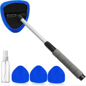 Windshield Cleaning Tool, Microfiber Car Window Cleaner with Extendable Handle, Includes 3 Reusable Washable Microfiber Pads