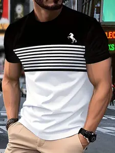 Men's Casual Long T-Shirt, All-Over Print Design, Slim-Fit, Breathable Fabric, Ideal for Daily Commute & Leisure Gatherings