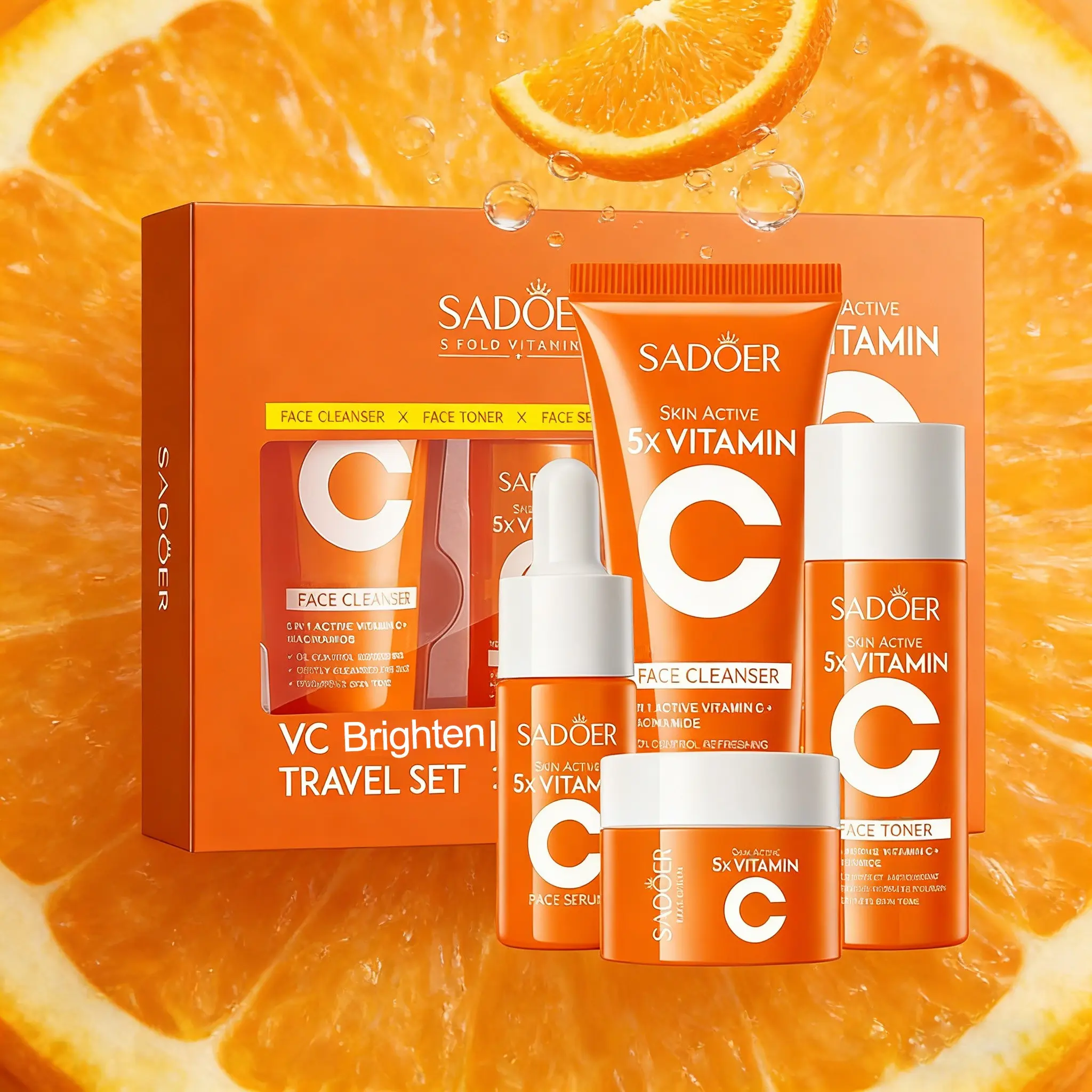 SADOER 5x Vitamin Facial Skin Care Kits, Glow Set, Beauty Set, Hydrating Skin/Collagen, Hyaluronic Acid, Niacinamide, Cleanser, Toner, Serum, Cream, Moisturizer, Moisturizing, Smooth, Brightening, Firming, Travel Set Kit, Beauty Bundle Kit