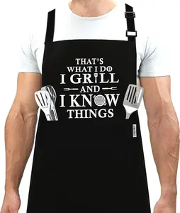 Funny Grilling Aprons for Men with Pockets BBQ Novelty Cooking Apron for Son Grandad Christmas Fathers Day Gift