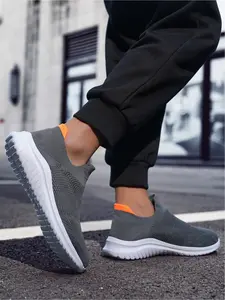 Unisex Flyknit Slip-On Casual Sneaker Sports Shoes Knitted Upper Elastic Collar Breathable Lightweight Non-Slip For Commute & Outdoor Activities