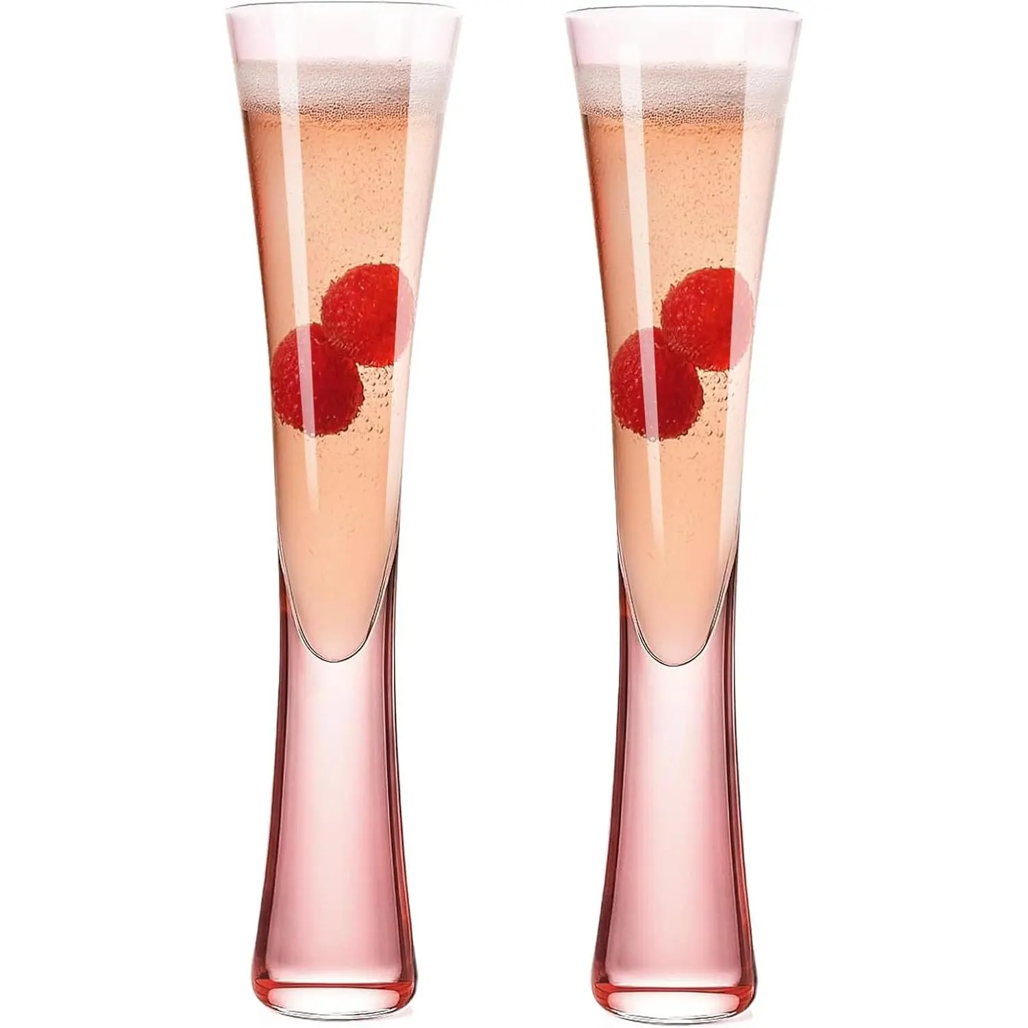 Physkoa Pink Glass Champagne Flutes Set of 2 – 5oz Handcrafted Prosecco Glasses for Couples, Weddings Pink gifts for women