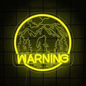 Outdoor Style Warning Neon Sign Bigfoot Mountain Art USB Operated Wall Decor