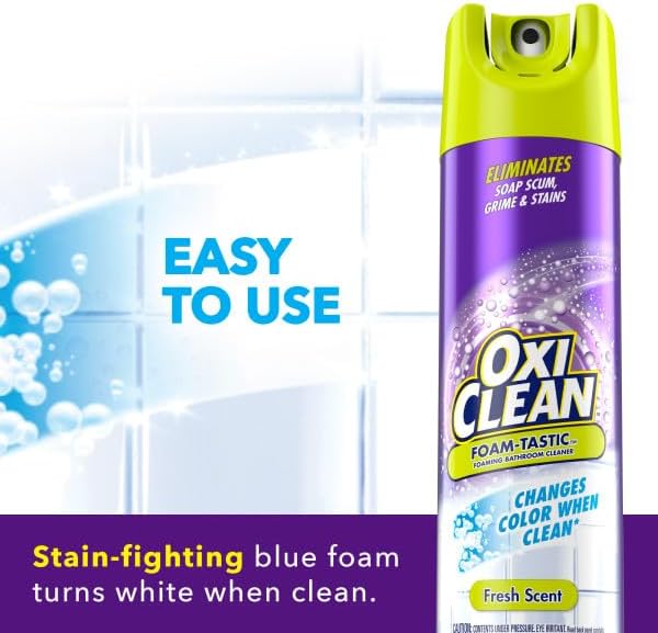 OxiClean Foam-Tastic Foaming Bathroom Cleaner 19 oz (4 Pack) – Color-Changing Foam, Tough Stain & Soap Scum Remover, Fresh Scent, Multi-Surface Bathroom Cleaning Spray