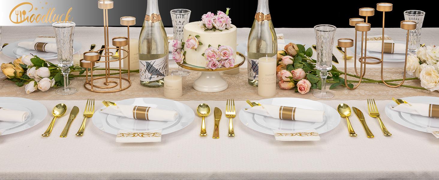 100PCS Black Plastic Plates, Heavy Duty Disposable Black Plates with 50 10.25 inch Dinner Plates and 50 7.5 inch Dessert Plates for Party, Holiday, Wedding