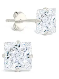 Sterling Silver Princess Cut Prong Set Stud Earrings