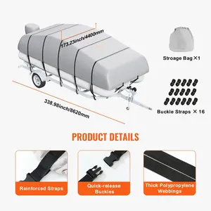 VEVOR Pontoon Boat Cover, 23'-24' Waterproof Trailerable Pontoon Cover, 800D Marine Grade PU Oxford Fabric, with Motor Cover, 16 Windproof Buckle Straps, Fits for 23'-24'L, Beam Width to 102, Grey
