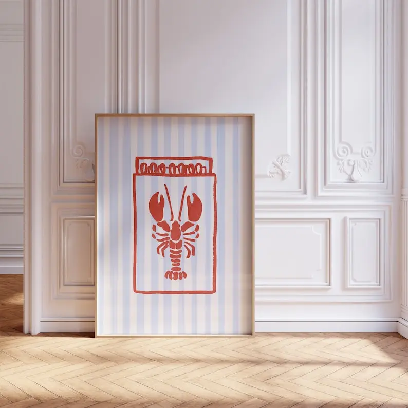 Lobster Matchbox Maine Matches Preppy Print Coastal Granddaughter Decor Coastal Wall Art East Coast Girl Aesthetic Poster Trendy Printable