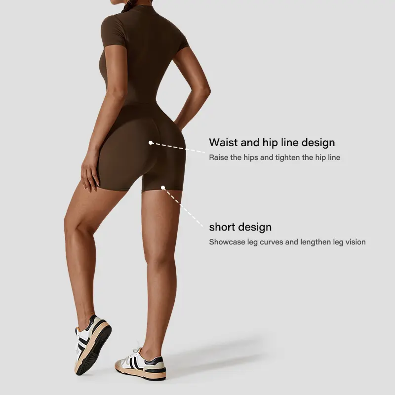 NVWA-Women's jumpsuit, zipper high elastic jumpsuit, comfortable, soft and breathable, abdominal elastic suitable for yoga fitness, sports jumpsuit Sculpted Impact Shorts Set