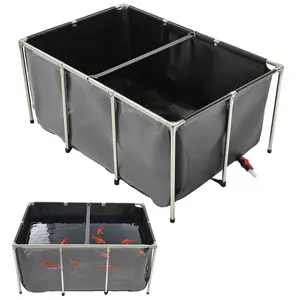 VEVOR Canvas Fish Pond, 270 Gal Above Ground Fish Pond, PVC Koi Tank with Clear Viewing Panel, Rectangular Goldfish Tank with Stainless Steel Frame Drain Valve, for Breeding Koi, Irrigation(Black)