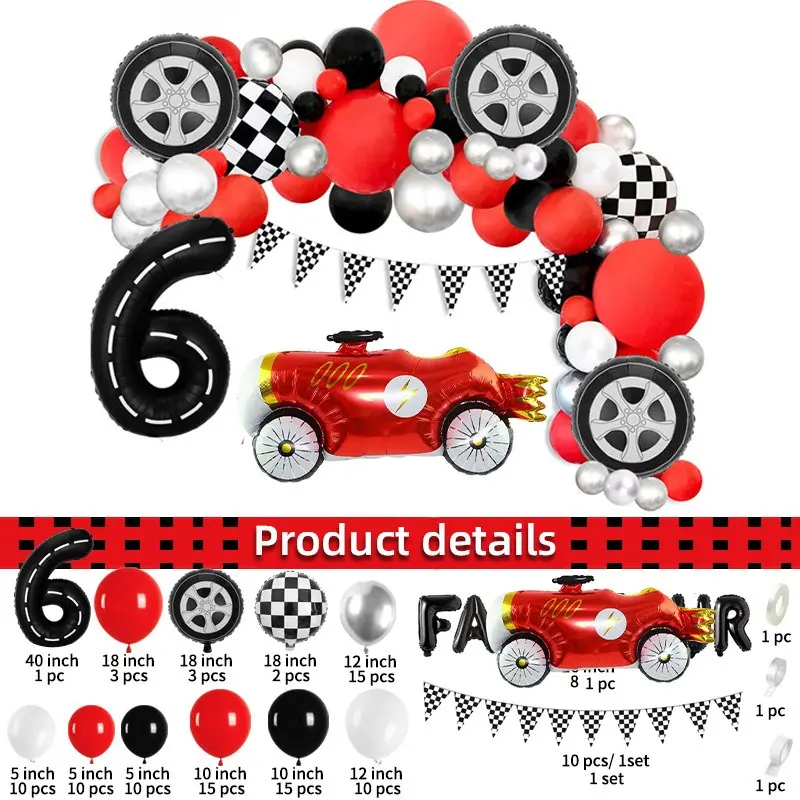 Boys' Polyester McQueen Theme Racing Car Number Balloon Set - Tire Foil Balloon Combo, Birthday Party Decor Supplies, Living Room Backdrop Decor