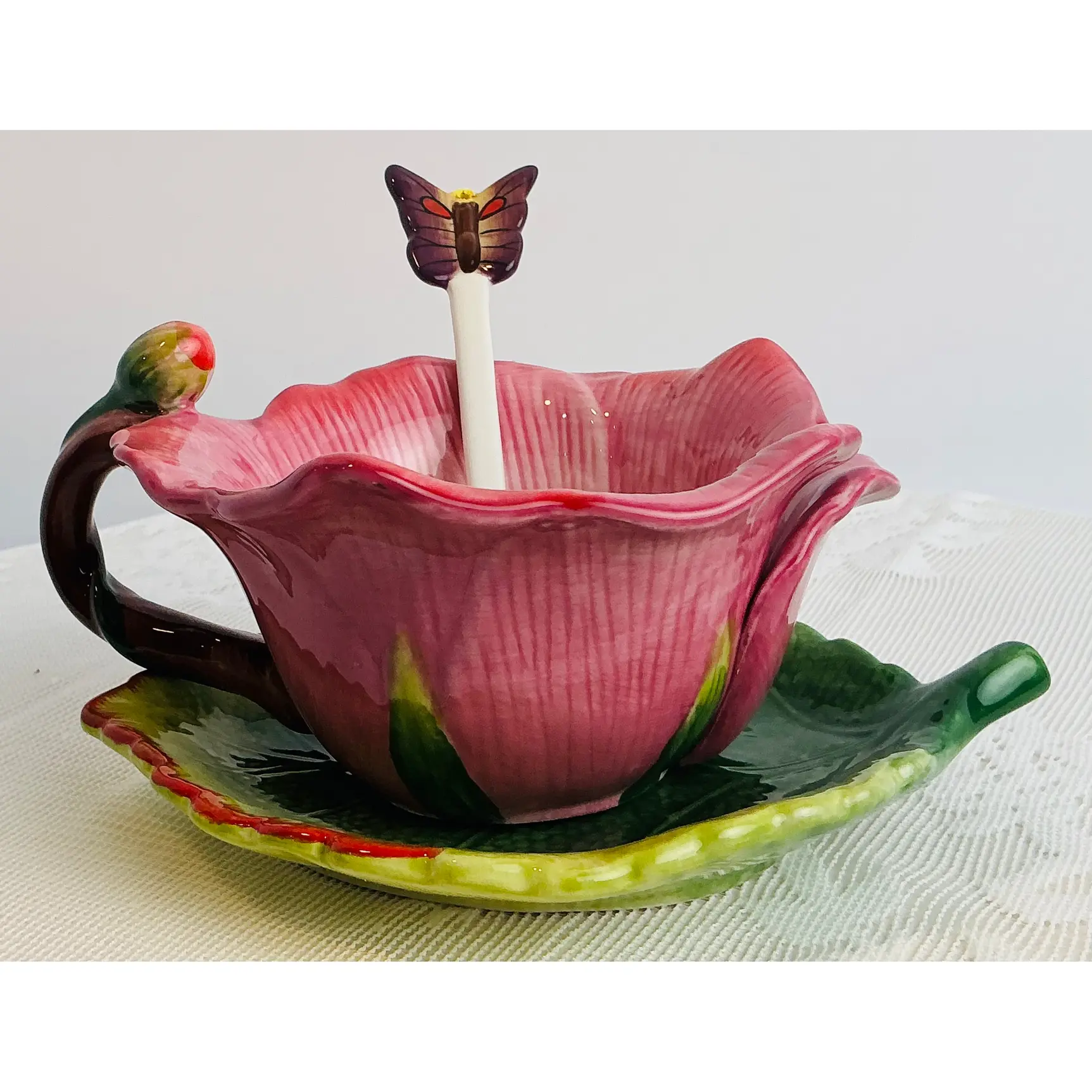 CornerRuby Garden Collection Handcrafted Flower Mug & Teacup Set