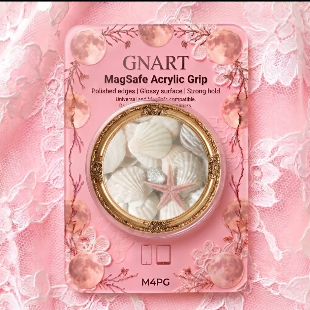 Mermaidcore Beach Shells MagSafe Grip | Clear Acrylic Vintage Gold Picture Frame Magnetic Phone Stand | Cute Summer Aesthetic Phone Accessory