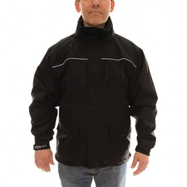 Tingley J27113.SM Size S General Purpose Work Safety Coat - 36-38" Chest, 0.25mm Polyurethane on 75 Denier Ripstop Polyester, 7 Pockets, Roll-A-Way Hood, Zipper Fly Front Closure, Stitched & Taped Seams, Elastic Wrists, Black