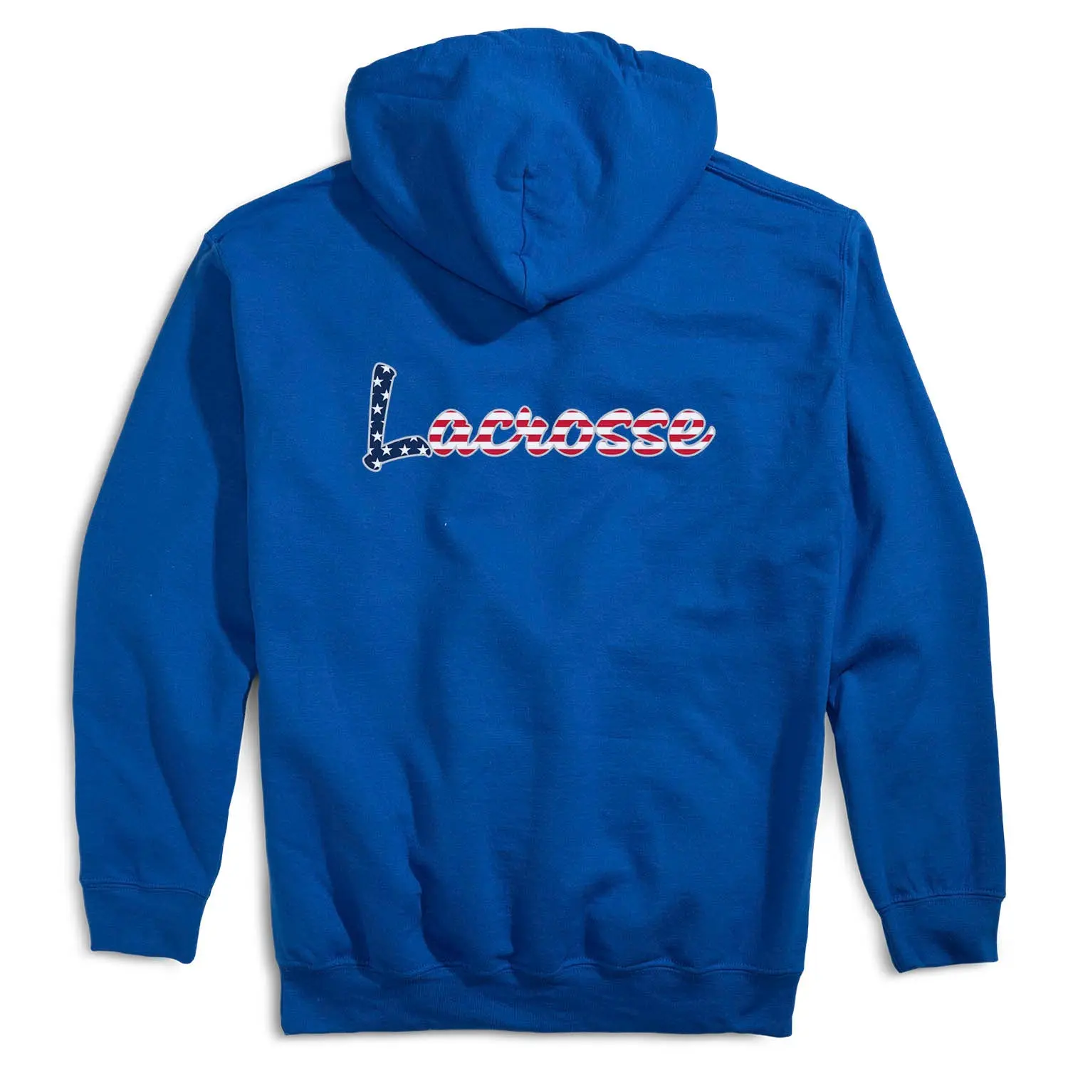 Men's Lacrosse Hooded Pullover Sweatshirt - Casual Soft Fleece Graphic Long Sleeve Top for Sports Fans, Patriotic Look, Stripes Pattern Back Print, Front Pocket, Relaxed Fit, Stars Accent