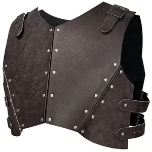 HiiFeuer Medieval Faux Leather Chest Armor, Retro Mercenary Knight Archer Body Armor, Adjustable Vest Armour for LARP Costume& Ren Faire Dark Brown Man