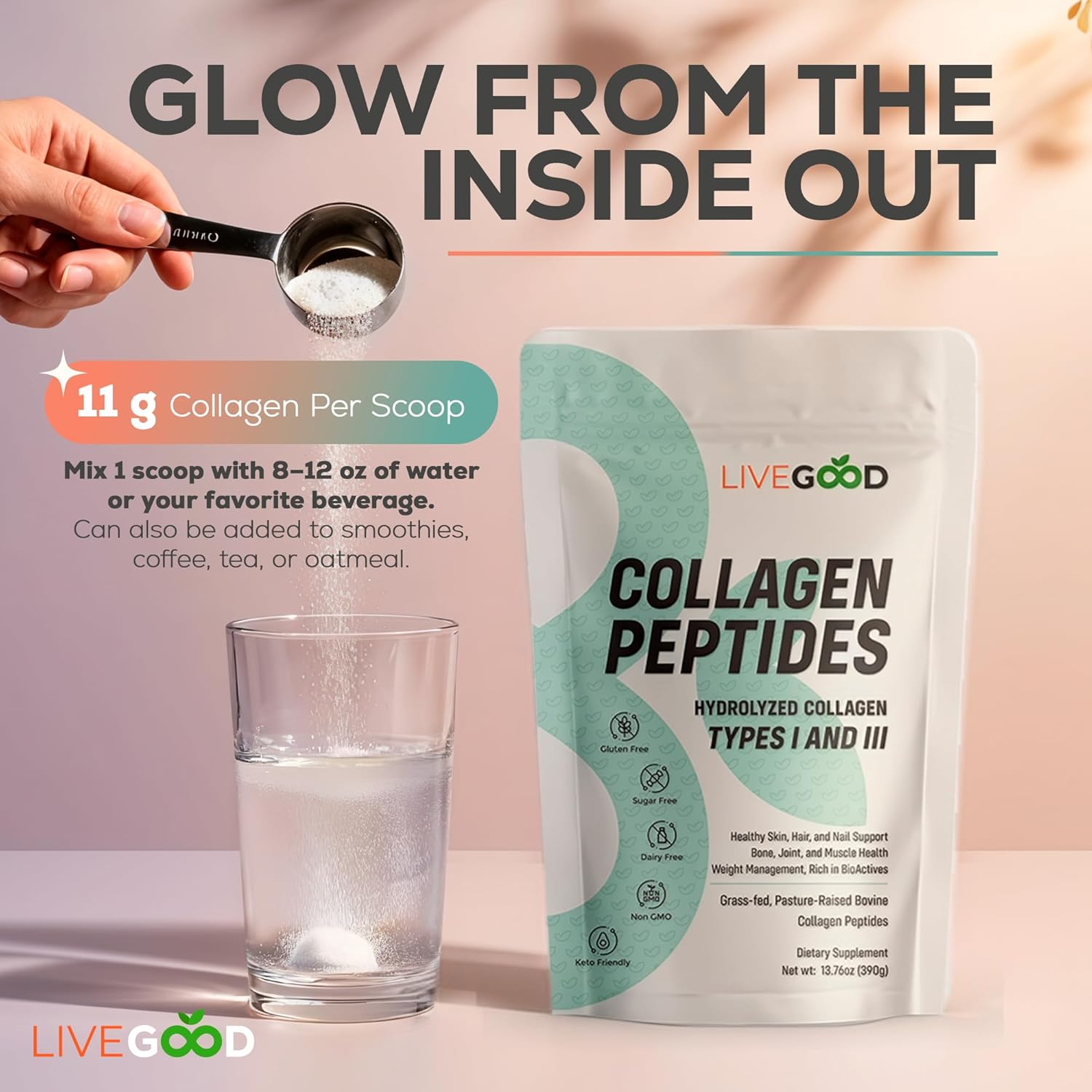 LIVEGOOD Collagen Peptides – Hydrolyzed Collagen Powder with Hyaluronic Acid | 30 Servings LIVEGOOD Collagen Peptides – Hydrolyzed Collagen Powder with Hyaluronic Acid | 30 Servings