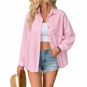 JEKAOYI 100% Cotton Collared Long Sleeve Casual Top Shirt with side pocket#TikTokShopSpringGlowUp summerwins