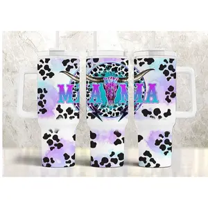 Mama Cowprint Teal 40 oz Tumbler
