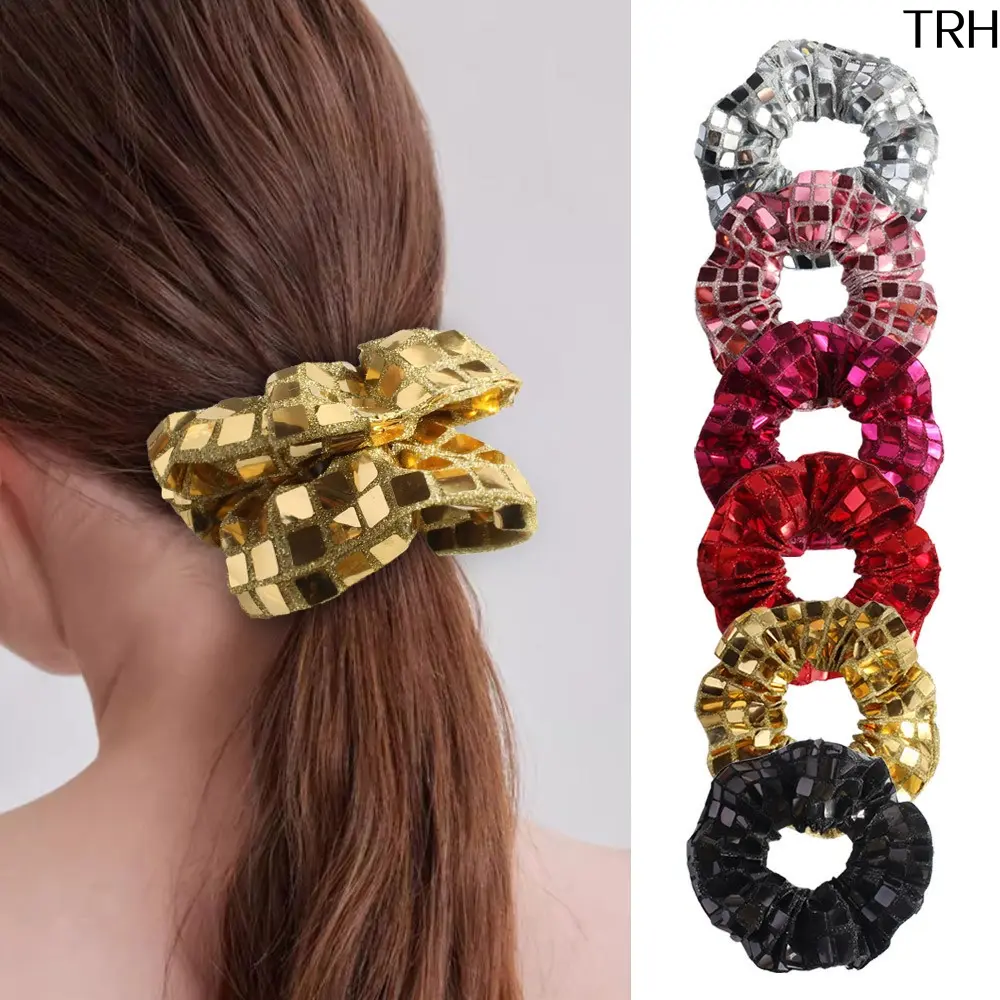Metallic Sequin Scrunchie, Sparkly Fabric Hair Scrunchies, High Elastic Ponytail Holder, Elegant Shiny Hair Accessory For Women Party Daily Hairstyle