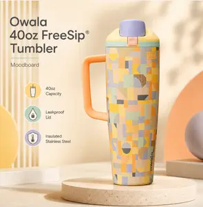 Owala Moodboard 40oz FreeSip Tumbler, Leak-Resistant Insulated Stainless Steel Cup, BPA-Free Travel Water Bottle for Daily Use