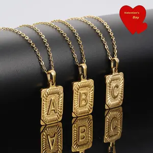 1 Piece A-Z Initial Square Pendant Necklace, Boho Style Stainless Steel Chain & Link Statement Jewelry, Personalized Initial Necklaces, Unisex Mother's Day Gift, Jewelry Accessories