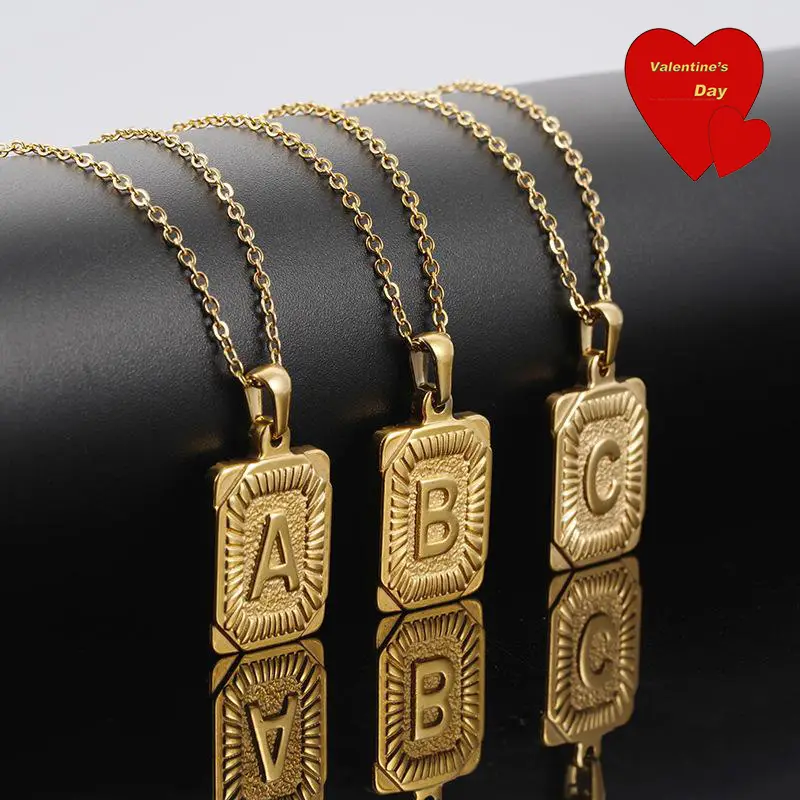 1 Piece A-Z Letter Square Pendant Necklace, Statement Trend Geometric Stainless Steel Chain, Boho Mother's Day Gifts, Unisex Trendy Jewelry Jewelry Ac