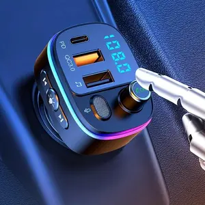 Car FM Transmitter, Car Wireless 5.0 QC3.0 & PD 18W USB-C Car Charger, 9 RGB Backlit Car Receiver, Support Handsfree Calls, Siri Google, USB Drive