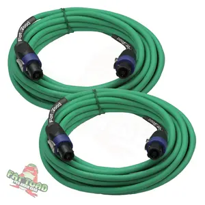 Speakon to Speakon Cables (2 Pack) by FAT TOAD | 25ft Professional DJ Pro Audio Green Speaker PA Cord with Twist Lock Connector | 12 AWG Wire for Impeccable Studio Recording & Stage Performance Gear