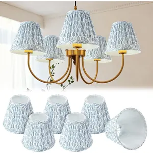 6 Pcs Pleated Chandelier Lamp Shades 3" Top x 5.5" Bottom x 4.7" Slant Small Lampshades Clip on Bulb Classic Pleated Style Bulb Covers for Wall Sconces Pendant Lighting (Blue Tree)