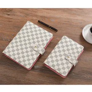 Checkered Leather A5 Size Faux Leather PlaidNotebook,Detachable Refillable Inner Pages,Multi-Functional Storage, ldealfor Work, SchoolLogs