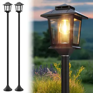 2 Pack Solar Lamp Post Lights Outdoor - 12H Runtime Auto On/Off Solar Powered Pathway path Lights, Adjustable Height 19-64 Inch Aluminum Waterproof LED Landscape Lighting for Garden Patio Yard Walkway