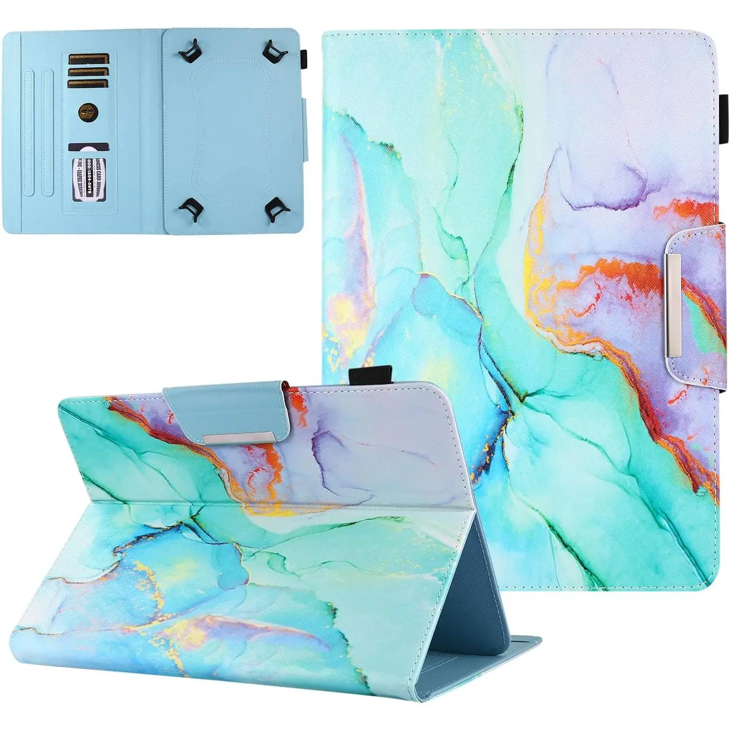 10 Inch Tablet Case, Universal 10 10.1 Inch Android Tablet Cover, Multi-Angle Viewing Stand Case for 9.5-10.5 Inch Tablet, Green Marble