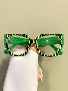 Women's Square Glasses Multicolor Boho Style Flat Lens, PC Frame Casual All-Season Accessory, Fashionable Decorative Eyewear, Leopard Pattern Eyeglasses