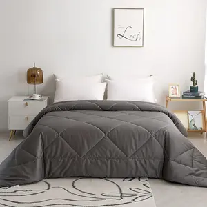 2025 Premium Upgraded Non-Vacuum Bed Quilt All Seasons 100% Cotton Filled Comforter - Reversible Lightweight Soft Breathable Fluffy (Midnight Grey Twin)