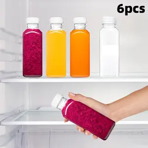 6pcs 12oz Plastic Juice Bottles with Caps, Reusable milk Bottles, Clear Drink Containers with Lids for Juicing, Smoothie and Other Beverages tiktokshopspringglowup