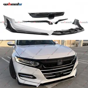 2018-2020 Honda Accord – ACR Front Bumper Lip Splitter (White) & JDM Sport Grille 2-Piece Kit | Gloss Black or Chrome Silver Grille | NOT for 2021-2022 fathersdaygift fathersdaygift