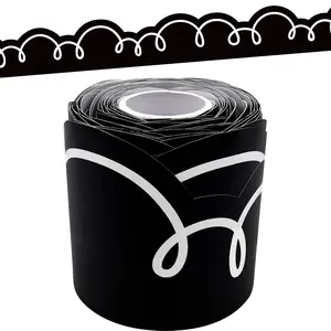 Black with White Squiggles Die-Cut Rolled Border Trim - 50ft - Decorate Bulletin Boards, Walls, Desks, Windows, Doors, Lockers, Schools, Classrooms, Homeschool & Offices
