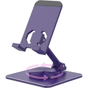 F-CPS06  Cell Phone & Tablet Stand for Desk, Aluminum Adjustable Holder for iPhone, iPad & Smartphones || Foldable Mount with 360° Swivel, Stable Base & Portable Design for 4–9.7in Devices, Purple
