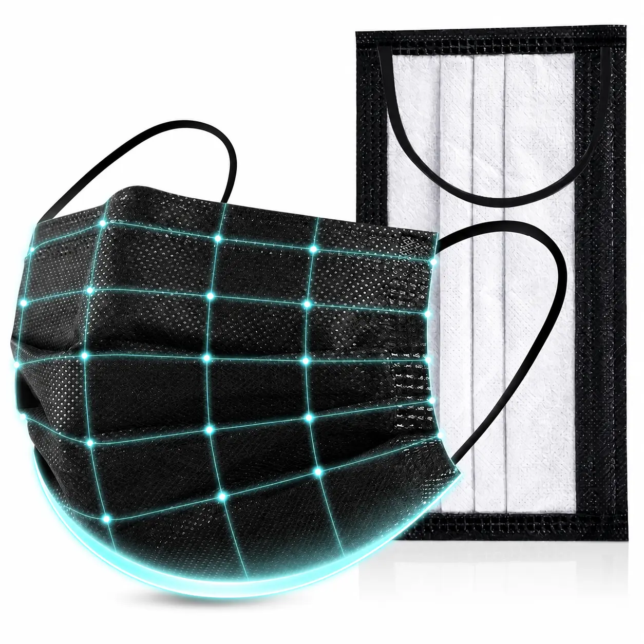 GTT 100PCS 3-Ply Black Face Masks For Adult Women Men, Disposable Breathable Dust-proof PEE Mask, Effective Filter Protection, Soft Comfortable Earloops, Adjustable Nose Clip for Home, Travel, Office, Daily Use