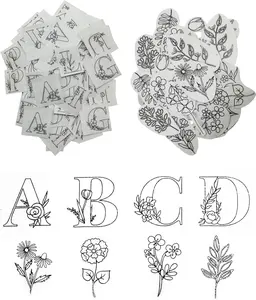 102Pcs Water Soluble Hand Sewing Stabilizers，Embroidery Stick and Stitch Embroidery Paper Wash Away Stabilizers，For Embroidery Stabilizers Flower Patterns，For Hand Sewing Lover Beginners.Letter&Flower YUYUZSEN